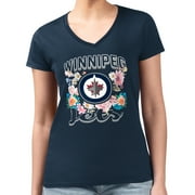 Women's G-III 4Her by Carl Banks Navy Winnipeg Jets Flower Logo Fitted V-Neck T-Shirt